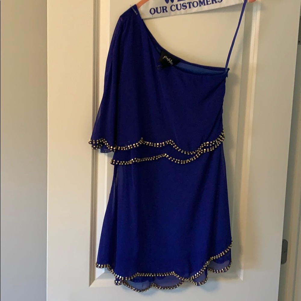 Blue sheer one shoulder dress